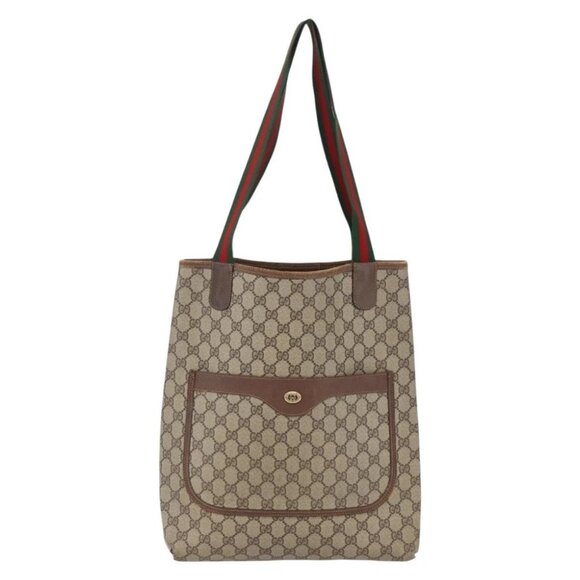 GUCCI GG Supreme Web Sherry Line Tote Bag PVC Beige Red 89 02 003 Auth 145657 - Picture 2 of 16